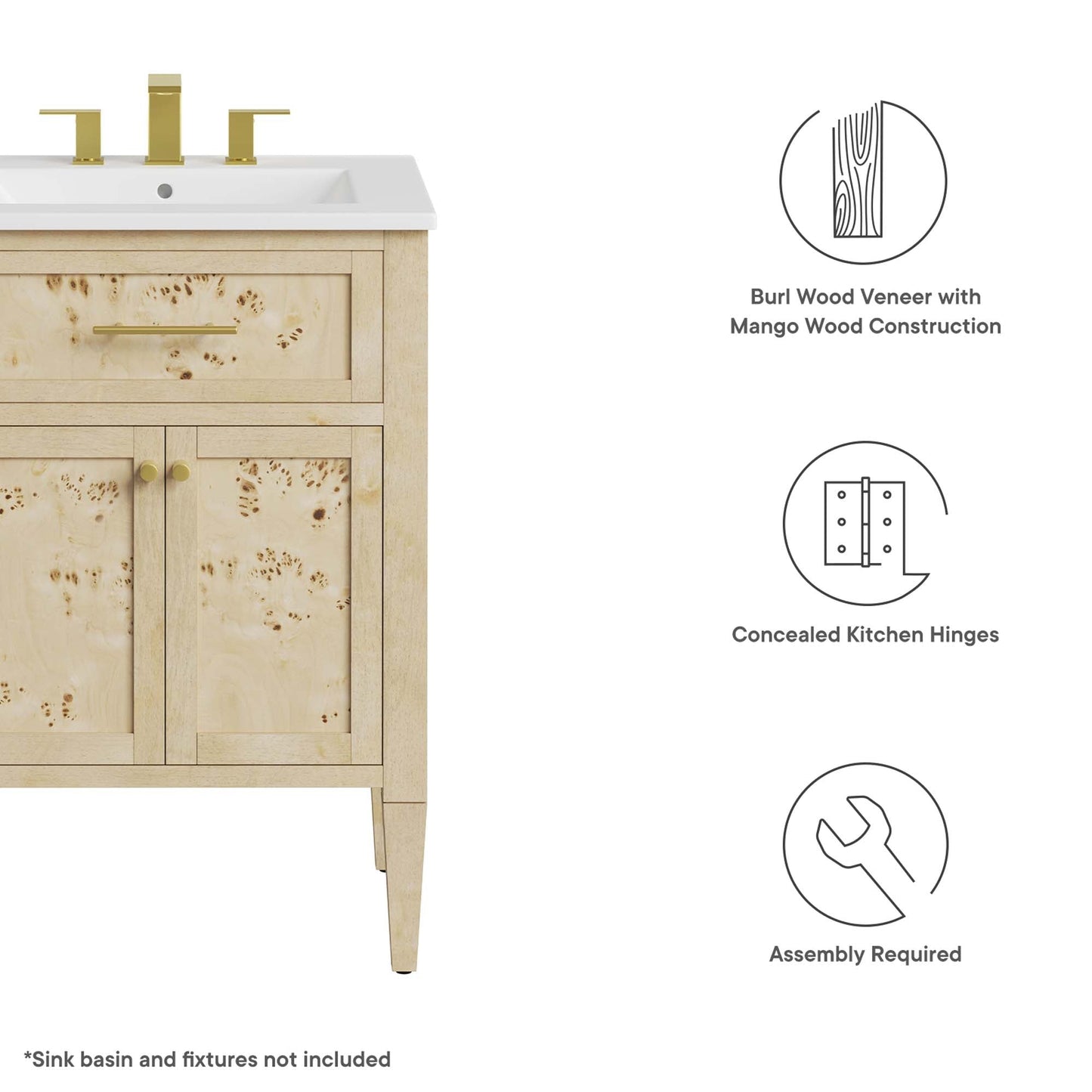 Elysian 24" Wood Bathroom Vanity Cabinet (Sink Basin Not Included) by Modway EEI-6137-BUR