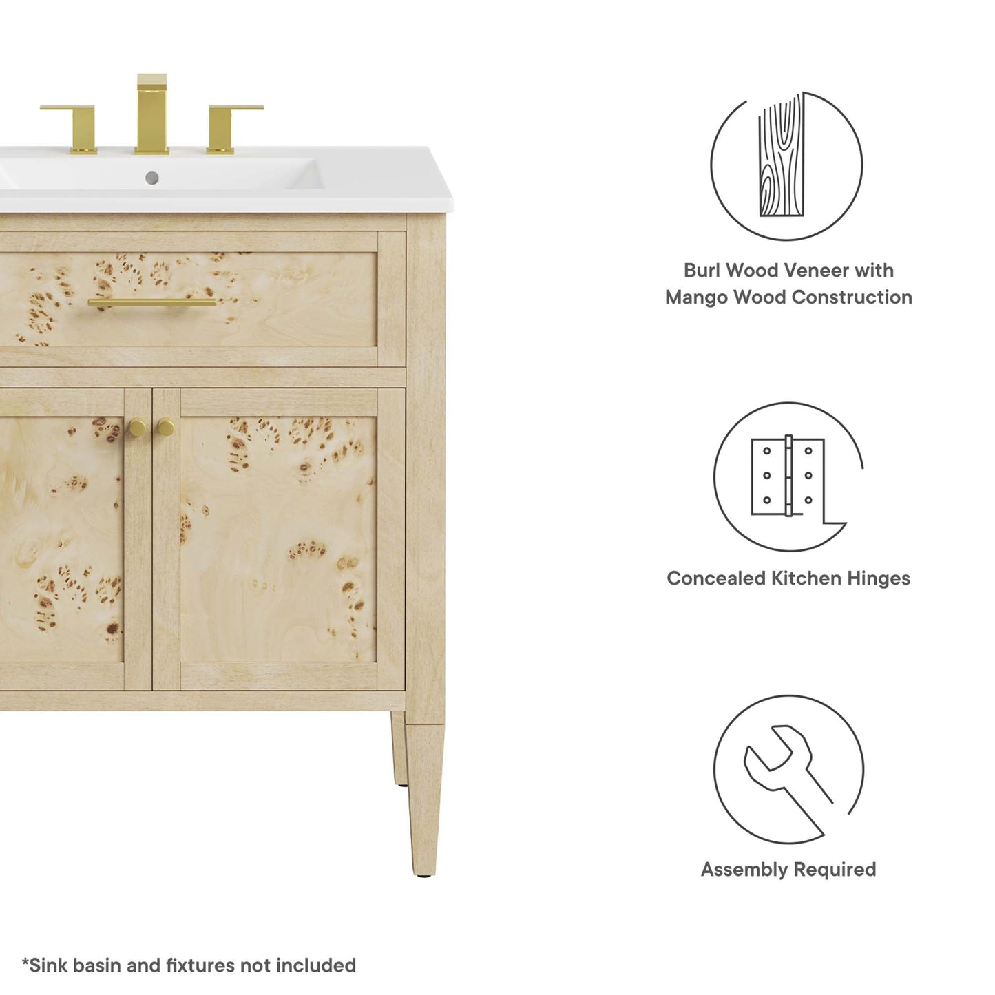 Elysian 30" Bathroom Vanity Cabinet (Sink Basin Not Included) by Modway EEI-6138-BUR