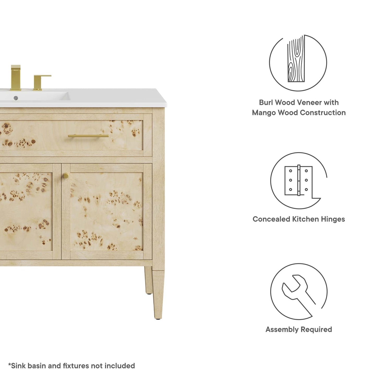 Elysian 48" Wood Bathroom Vanity Cabinet (Sink Basin Not Included) by Modway EEI-6140-BUR