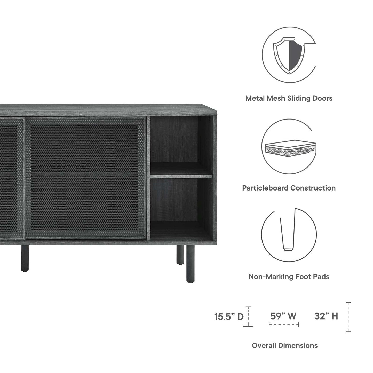 Kurtis 59" Sideboard - Charcoal, Oak, Walnut Options Available