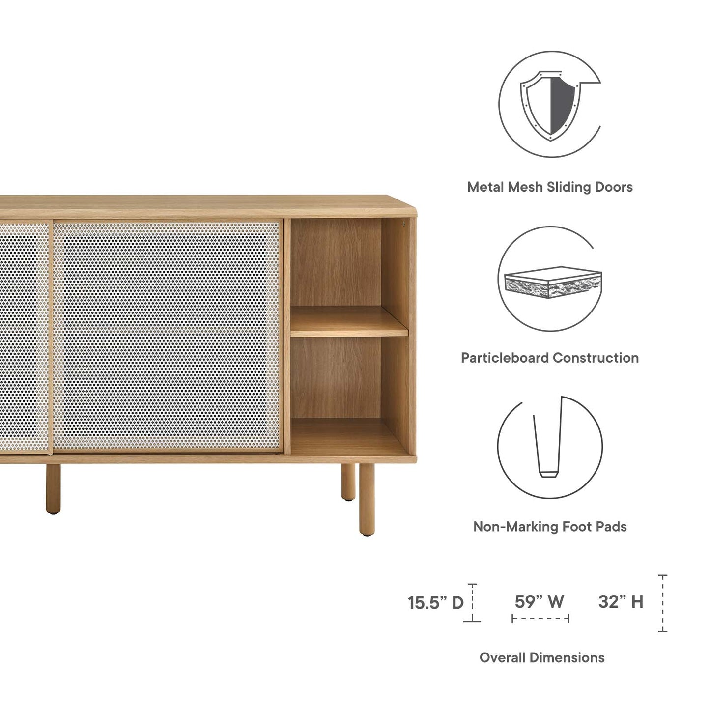 Kurtis 59" Sideboard - Charcoal, Oak, Walnut Options Available