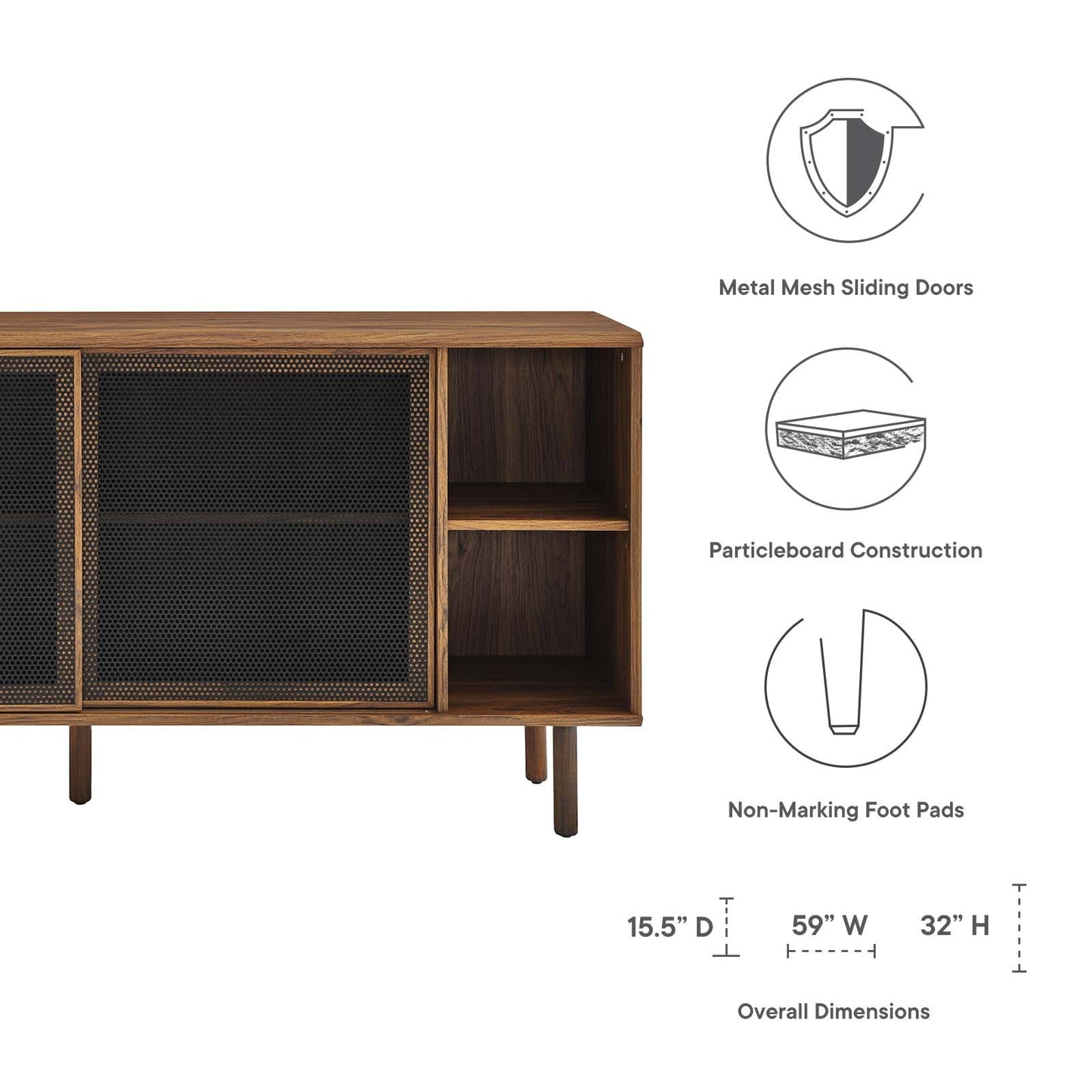Kurtis 59" Sideboard - Charcoal, Oak, Walnut Options Available