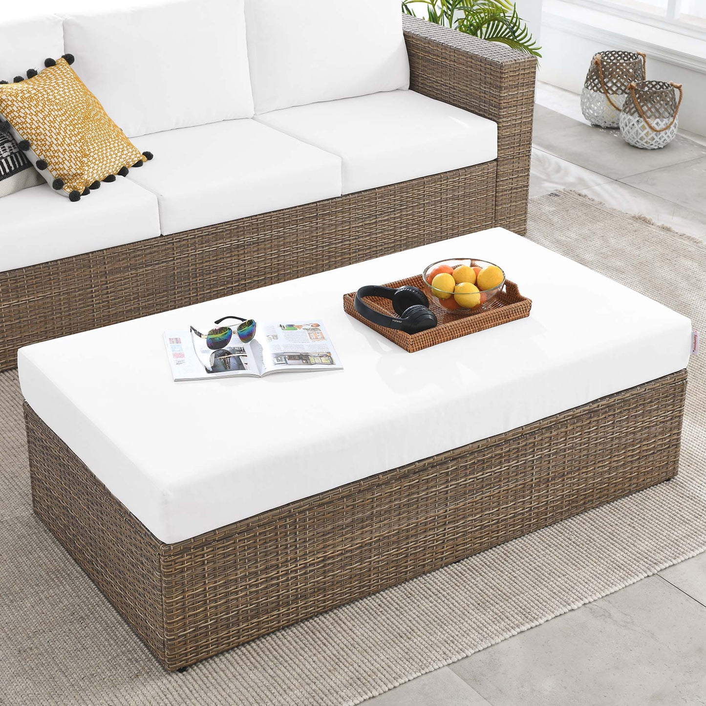 Convene Outdoor Patio Rectangle Ottoman by Modway EEI-6248-CAP-WHI