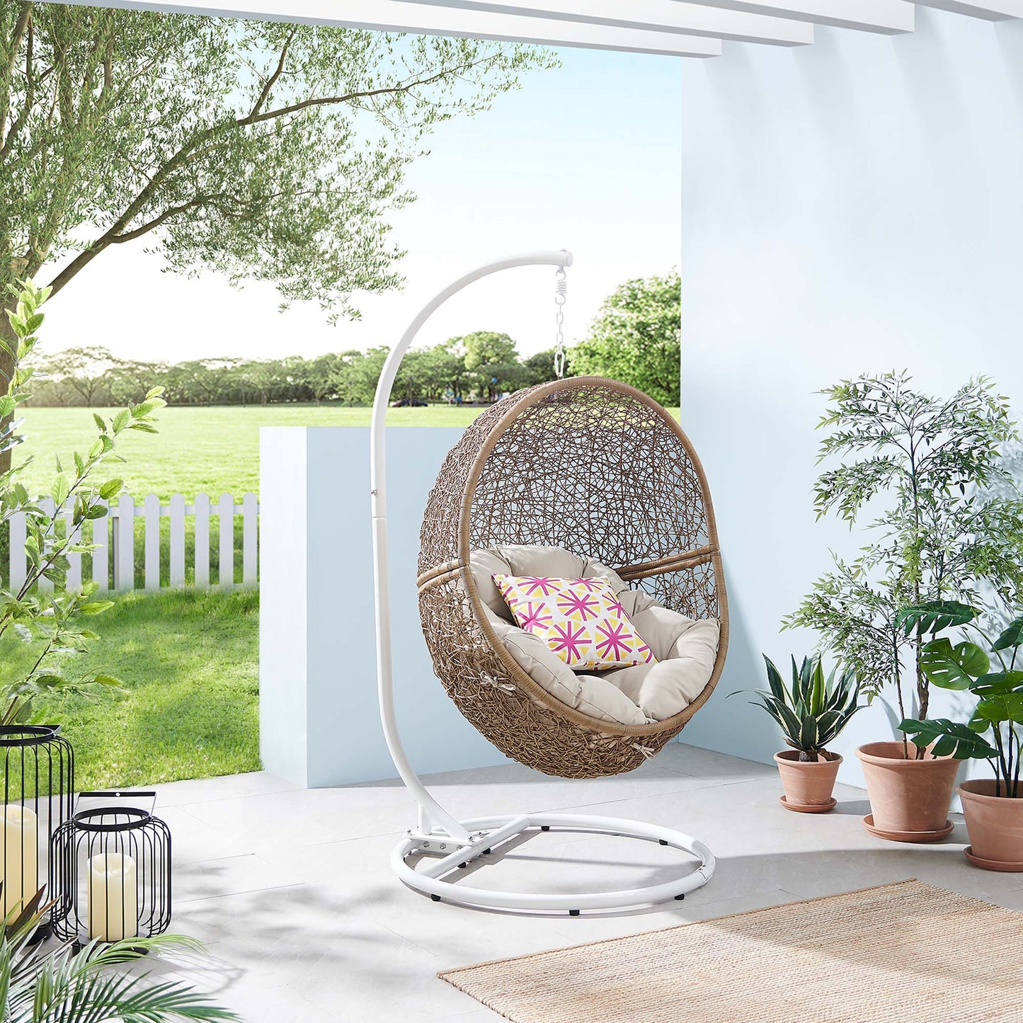 Encase Outdoor Patio Rattan Swing Chair by Modway EEI-6262-CAP-BEI