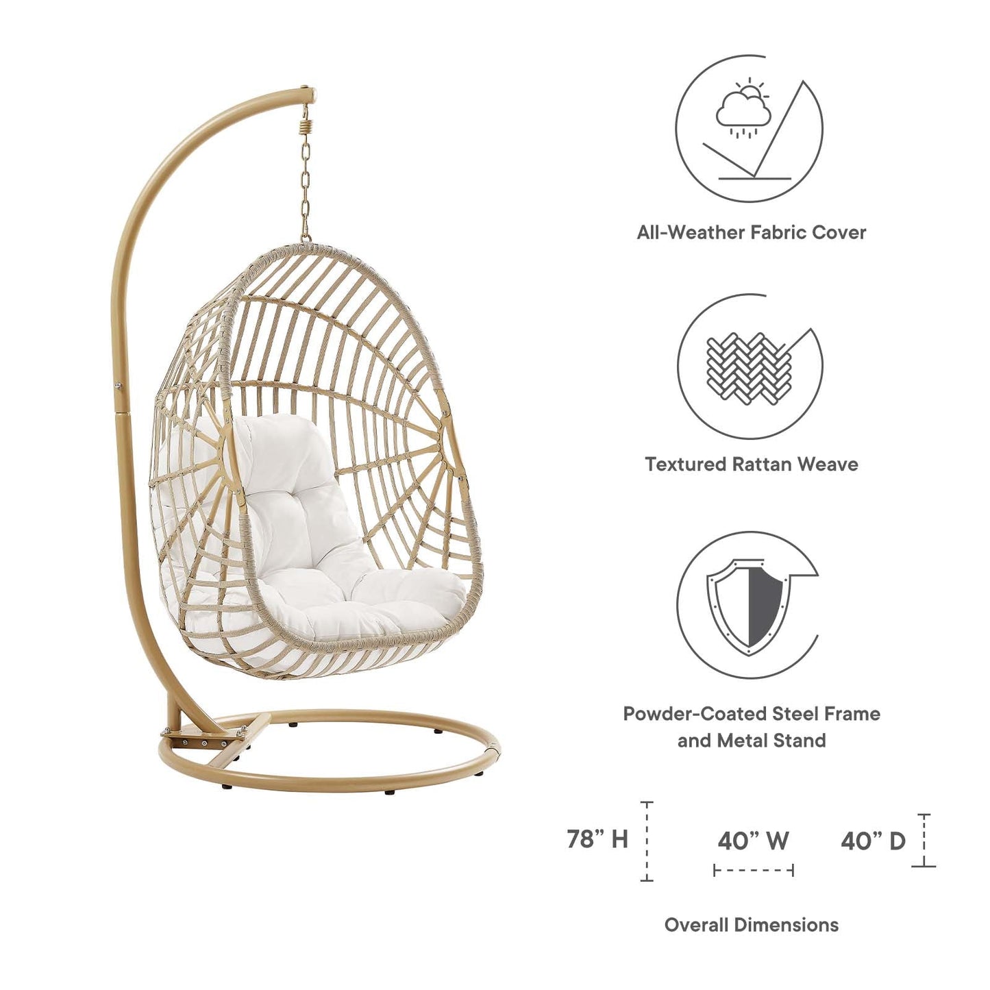 Amalie Wicker Rattan Outdoor Patio Swing Chair Natural White