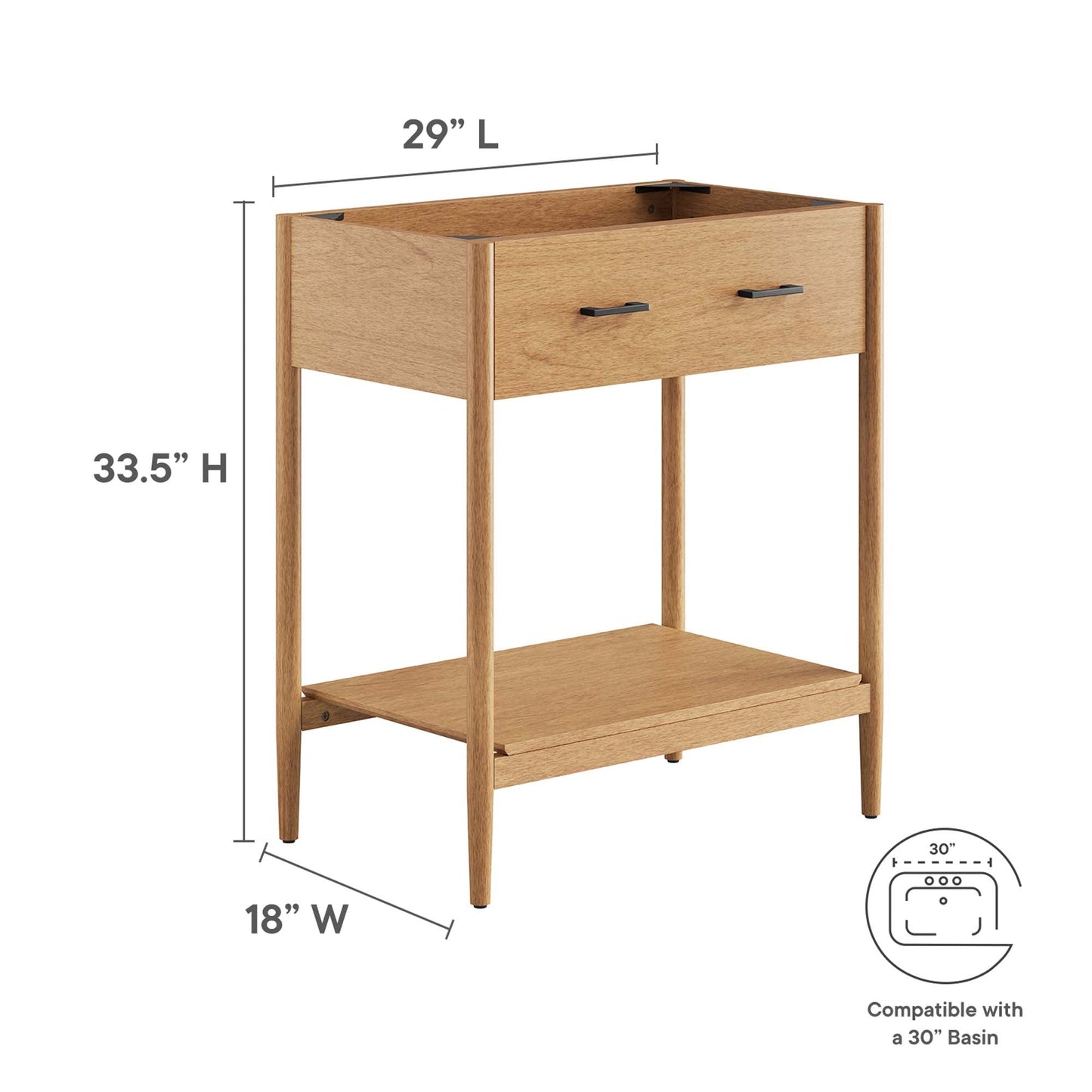Zaire 30" Bathroom Vanity Cabinet (Sink Basin Not Included) by Modway EEI-6353-NAT