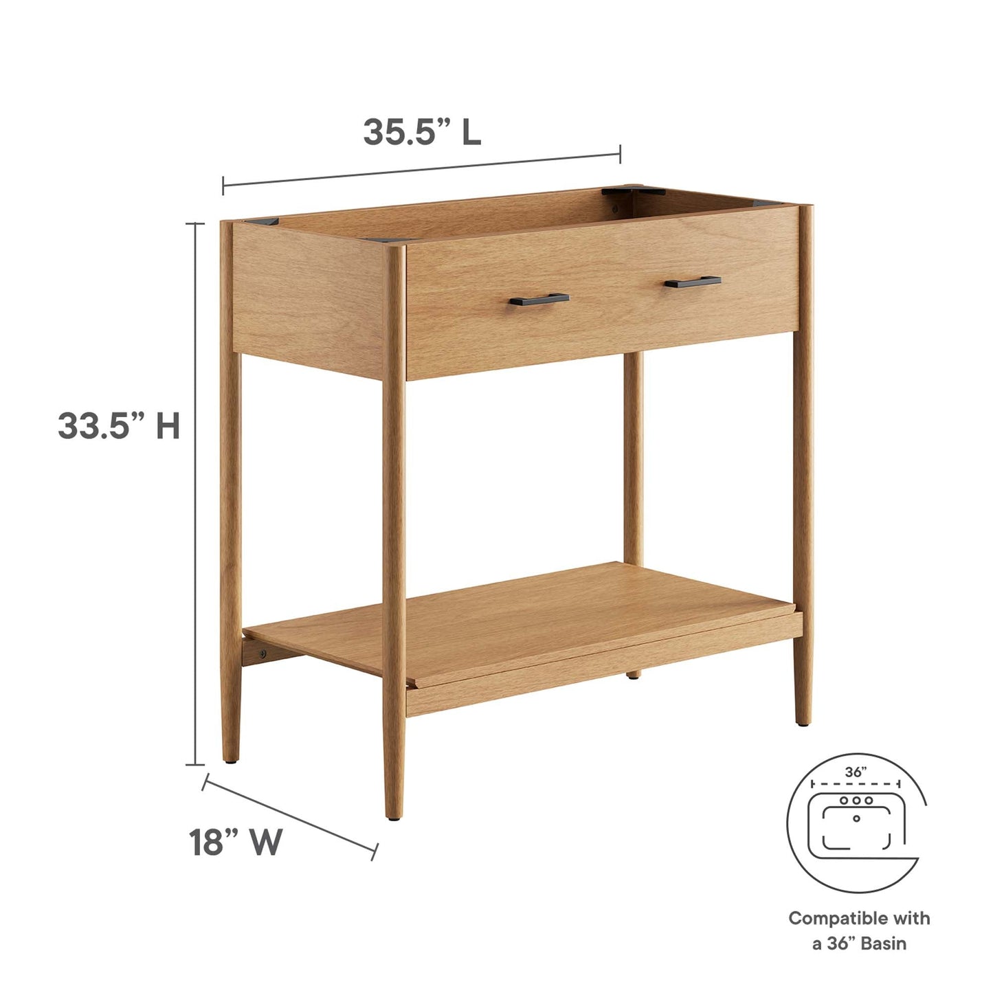 Zaire 36" Bathroom Vanity Cabinet (Sink Basin Not Included) by Modway EEI-6354-NAT