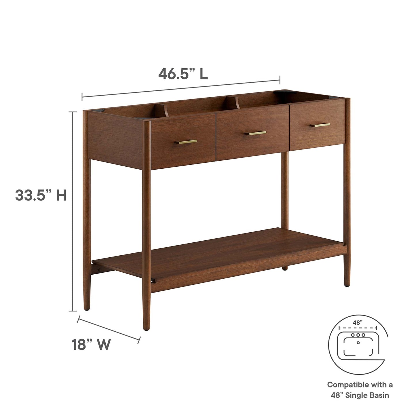 Zaire 48” Single Sink Compatible Bathroom Vanity Cabinet (Sink Basin Not Included) by Modway EEI-6355-WAL