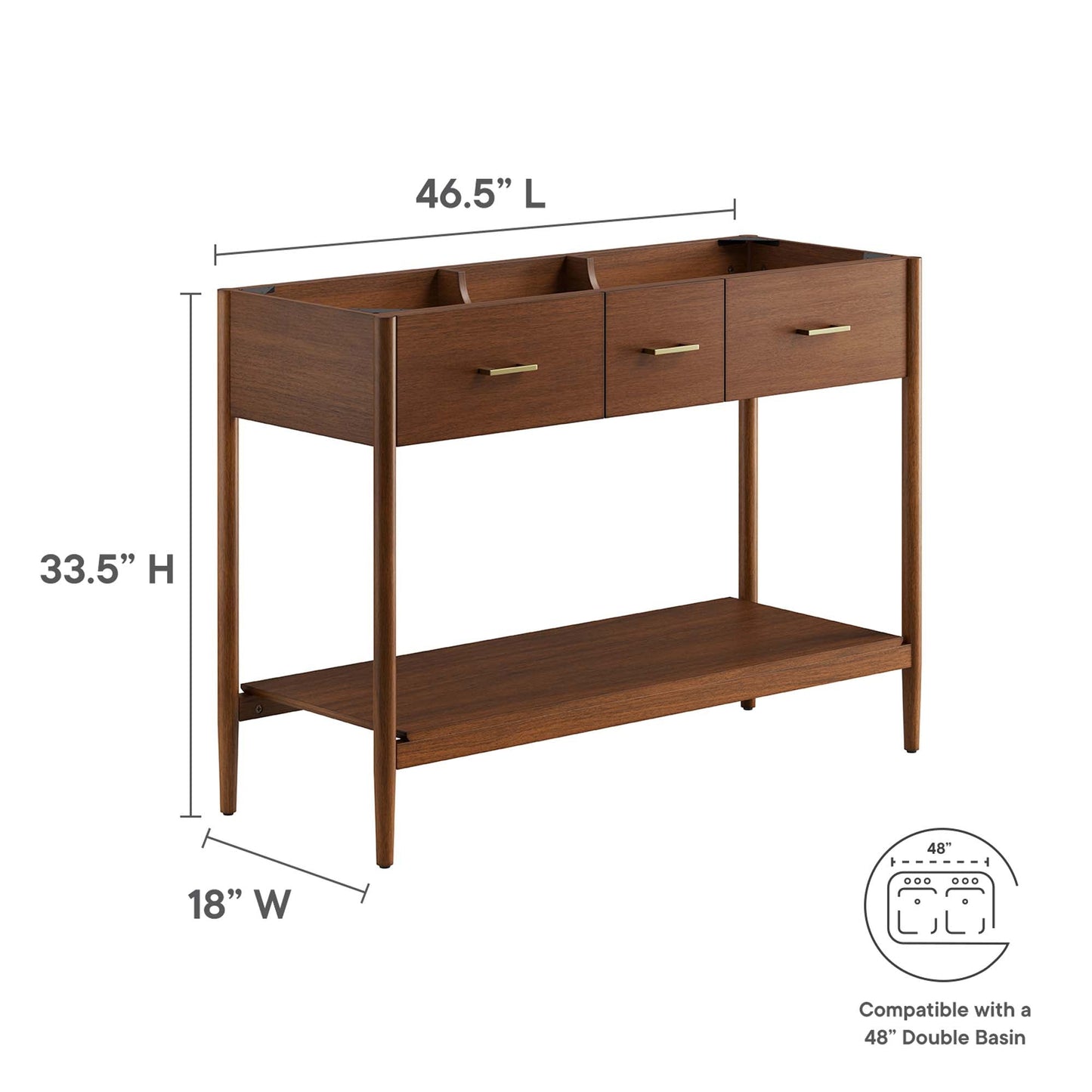 Zaire 48” Double Sink Compatible Bathroom Vanity Cabinet (Sink Basin Not Included) by Modway EEI-6356-WAL