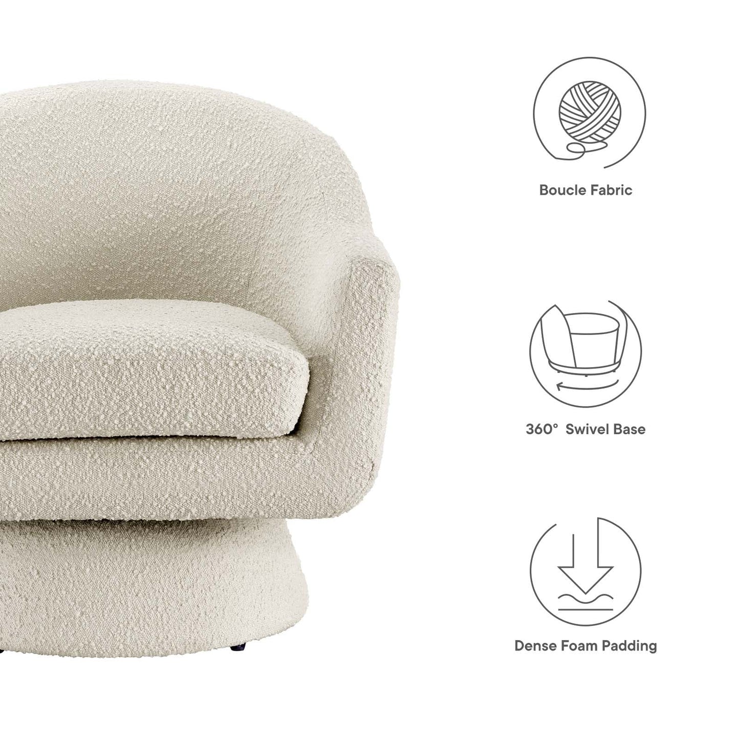 Astral Boucle Fabric Boucle Fabric Swivel Chair Ivory EEI-6359-IVO