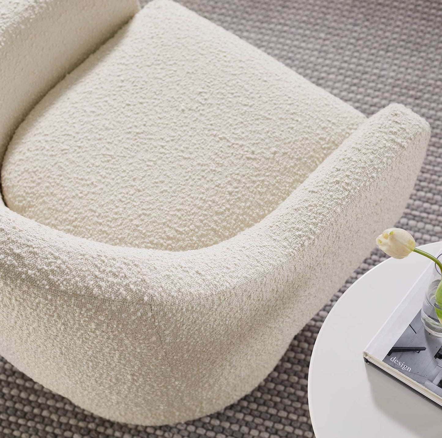Astral Boucle Fabric Boucle Fabric Swivel Chair Ivory EEI-6359-IVO