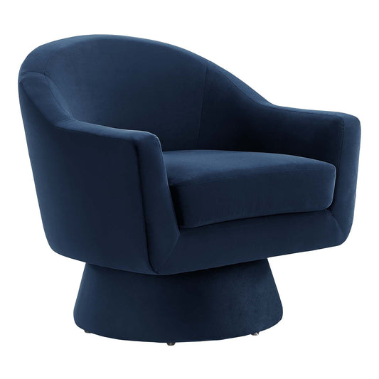 Astral Performance Velvet Fabric and Wood Swivel Chair Midnight Blue EEI-6360-MID