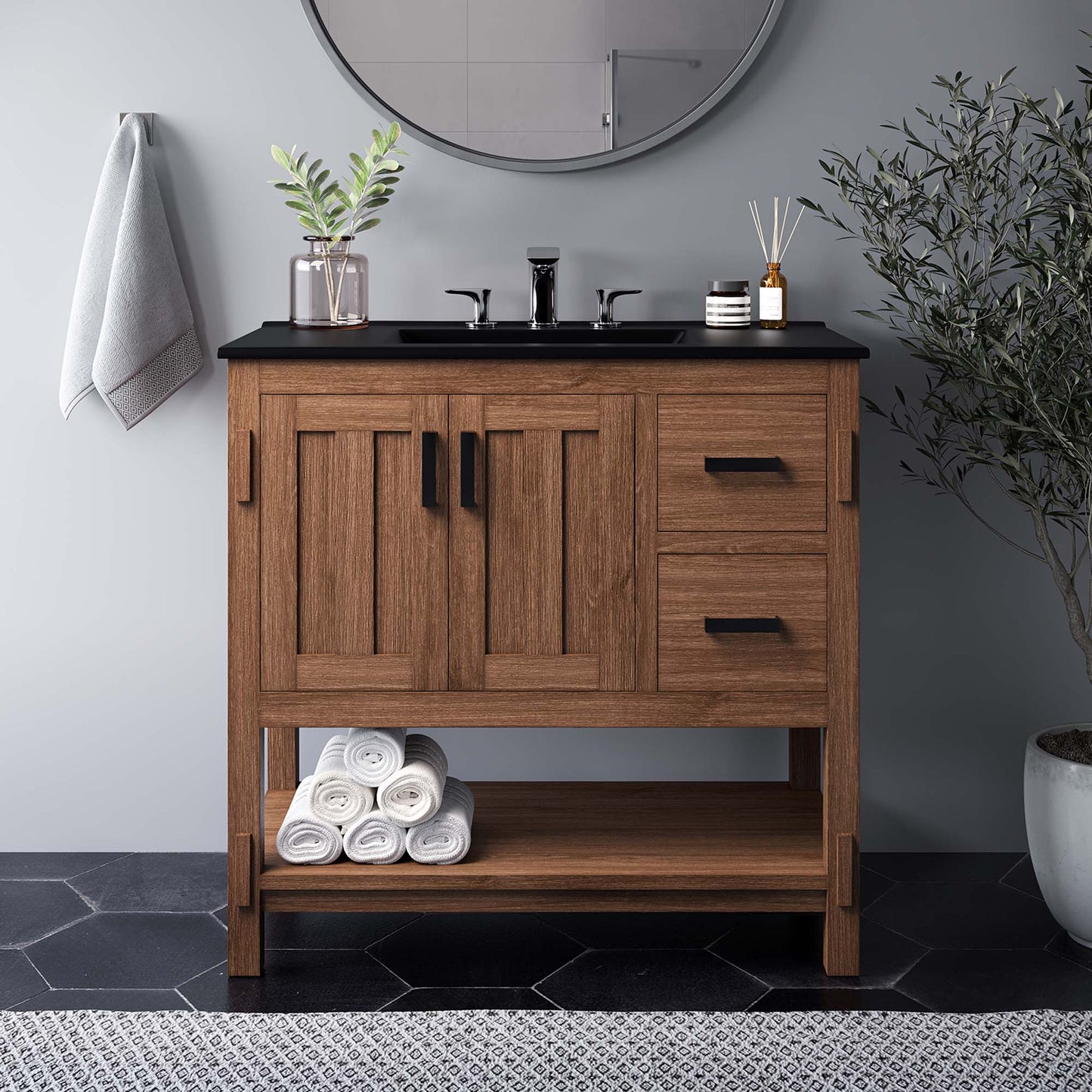 Ashlyn 36” Wood Bathroom Vanity Cabinet (Sink Basin Not Included) by Modway EEI-6404-WAL