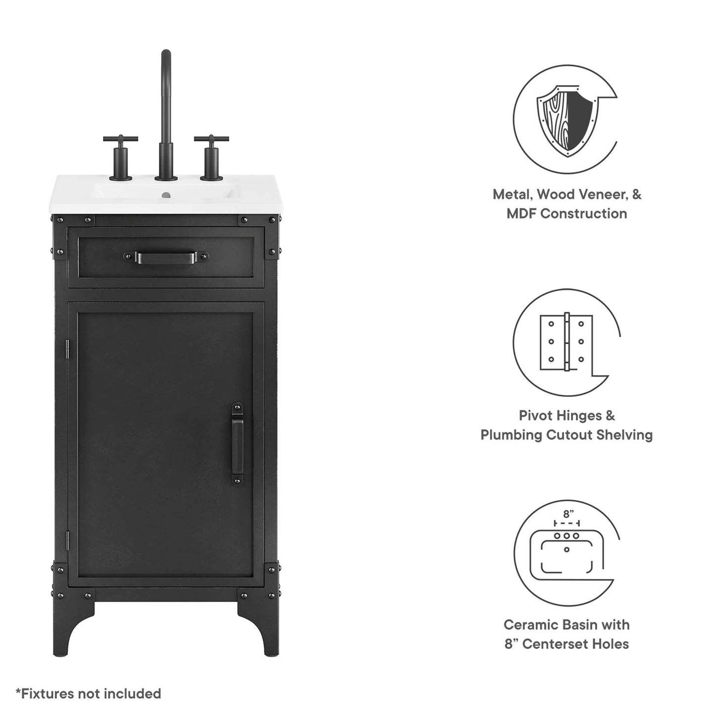 Steamforge 18" Bathroom Vanity by Modway EEI-6411-WHI-BLK