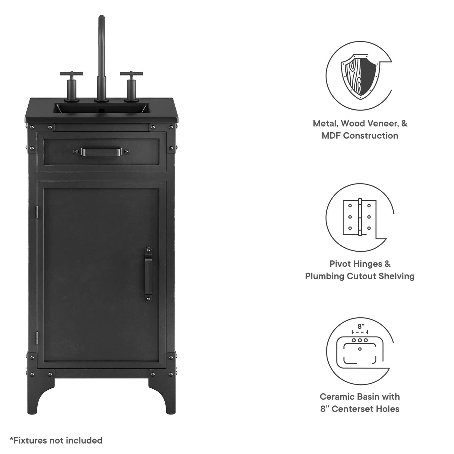 Steamforge 18" Bathroom Vanity by Modway EEI-6412-BLK-BLK