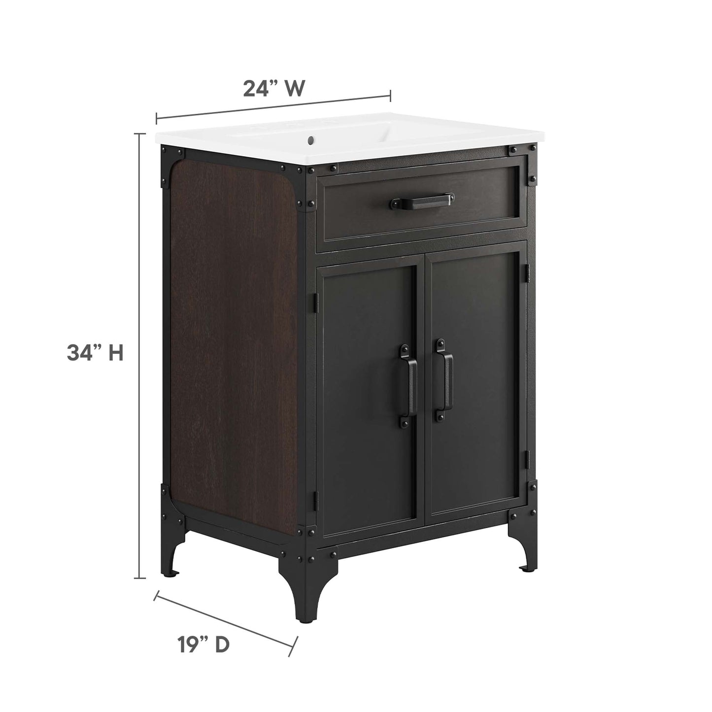Steamforge 24" Bathroom Vanity by Modway EEI-6413-WHI-BLK