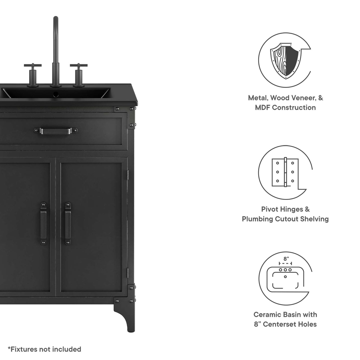 Steamforge 24" Bathroom Vanity by Modway EEI-6414-BLK-BLK