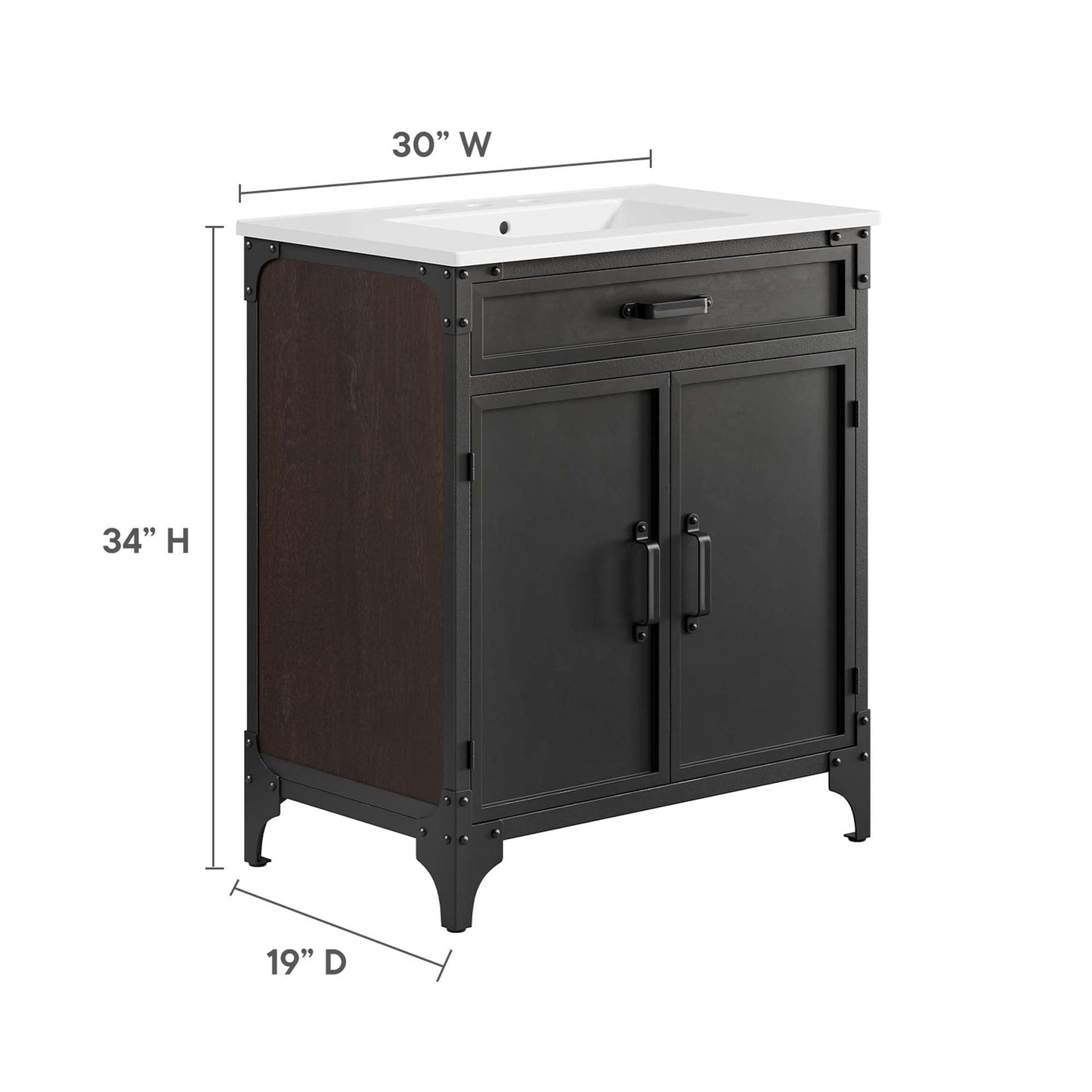 Steamforge 30" Bathroom Vanity by Modway EEI-6415-WHI-BLK
