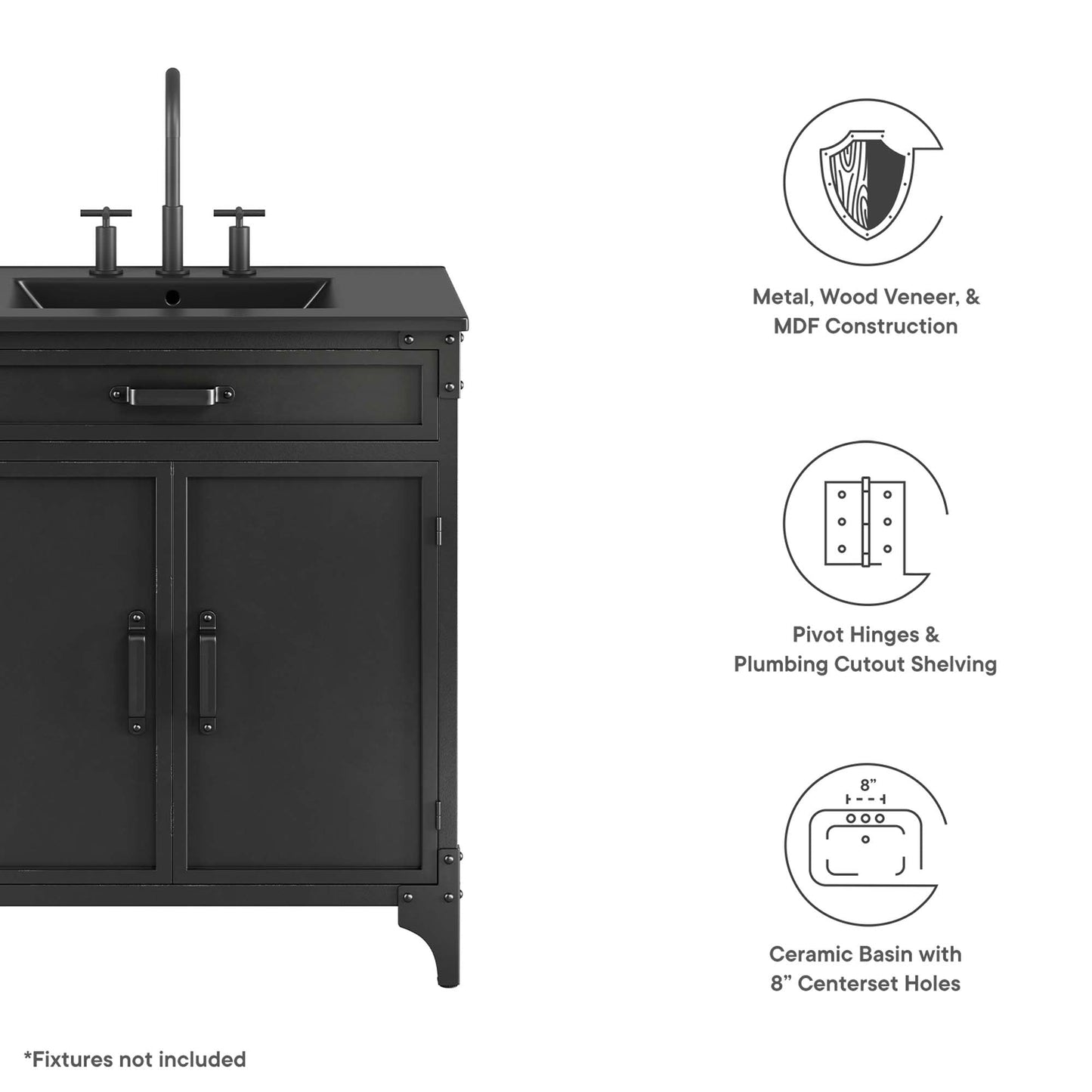 Steamforge 30" Bathroom Vanity by Modway EEI-6416-BLK-BLK