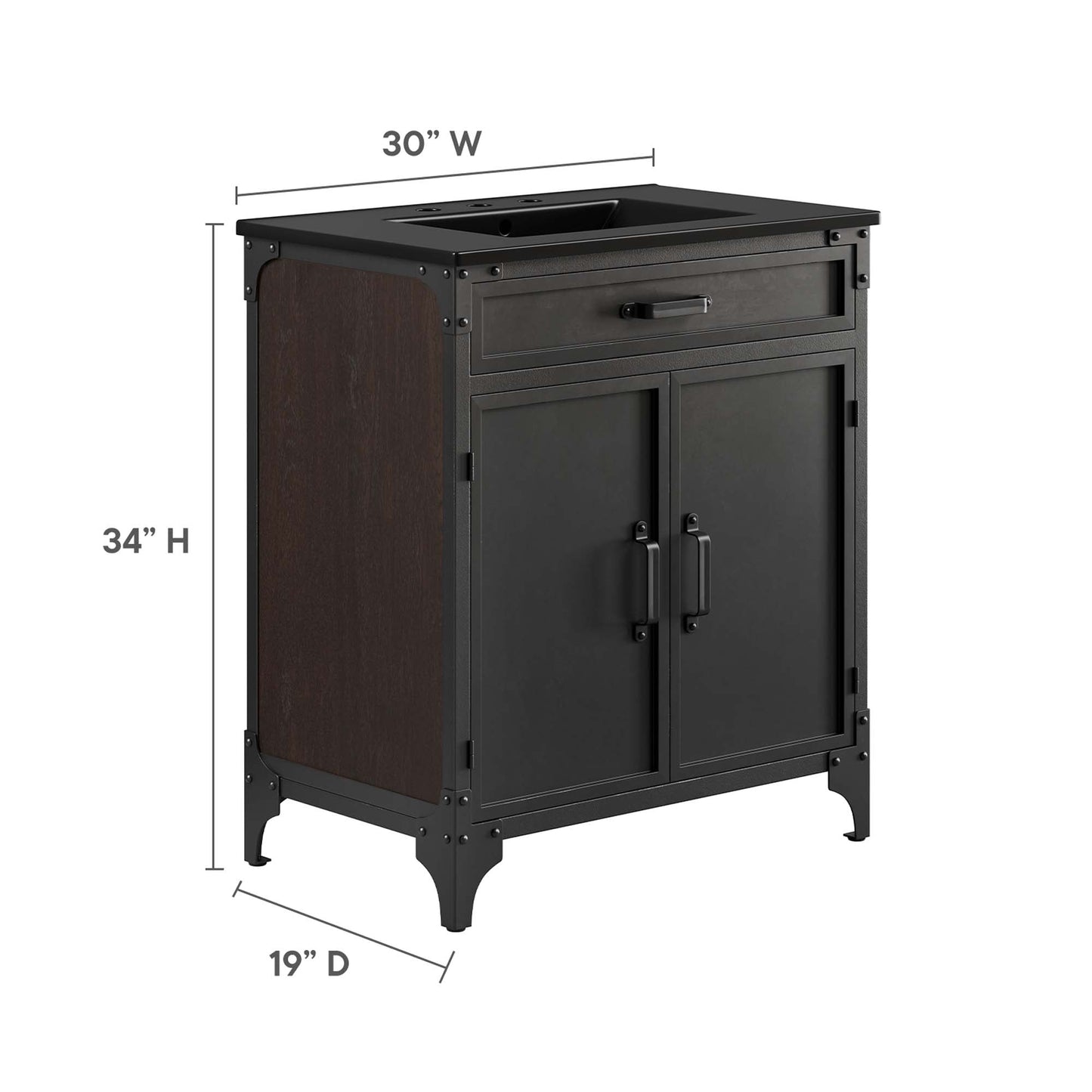 Steamforge 30" Bathroom Vanity by Modway EEI-6416-BLK-BLK