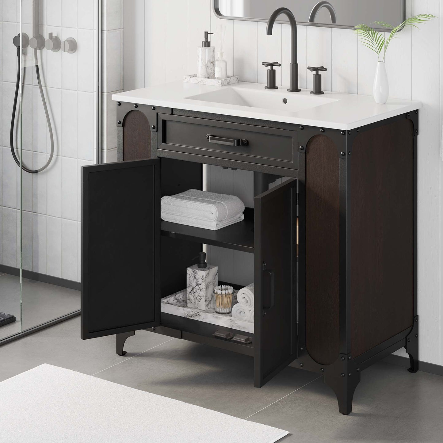 Steamforge 36" Bathroom Vanity by Modway EEI-6417-WHI-BLK
