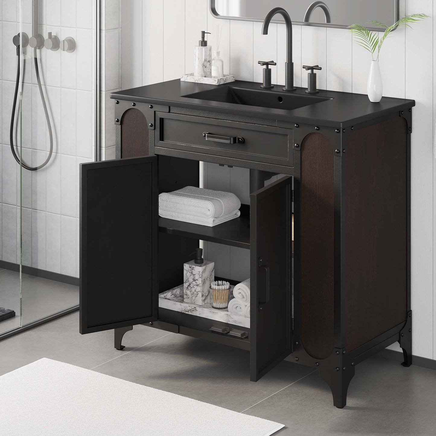 Steamforge 36" Bathroom Vanity by Modway EEI-6418-BLK-BLK