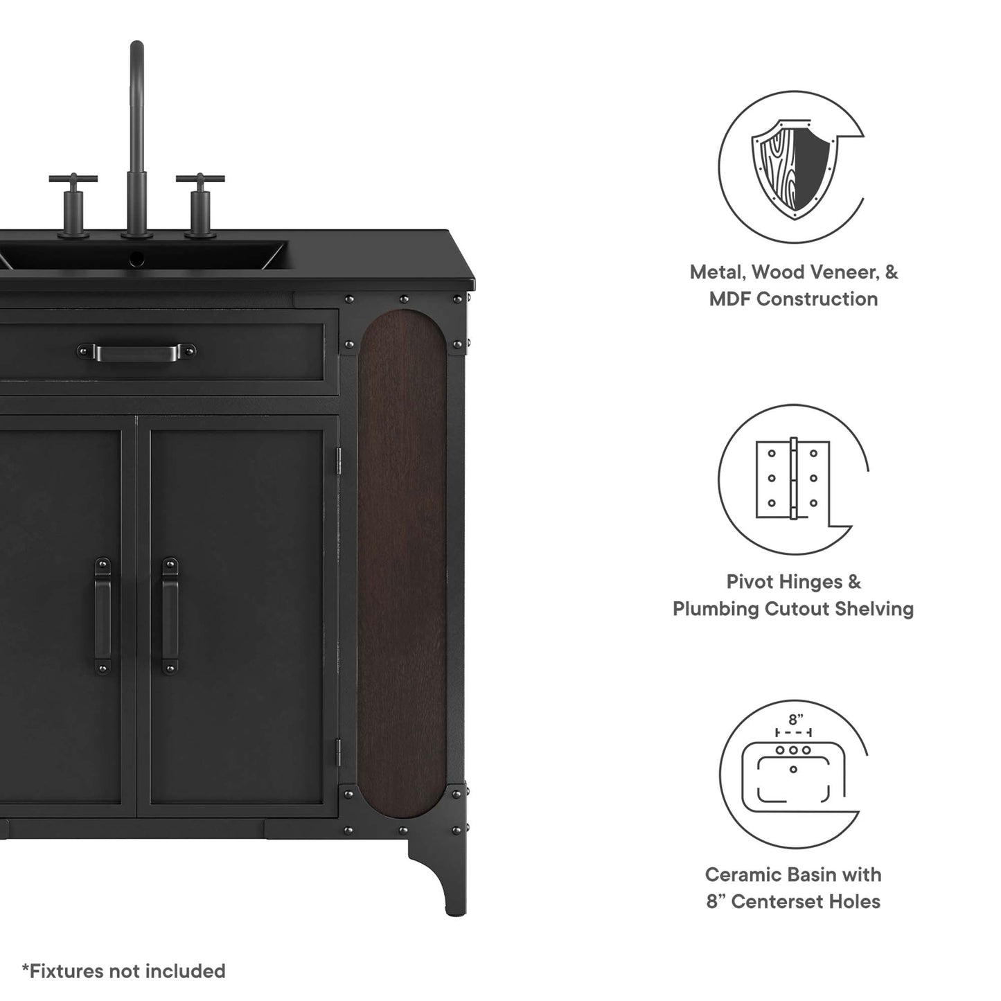 Steamforge 36" Bathroom Vanity by Modway EEI-6418-BLK-BLK