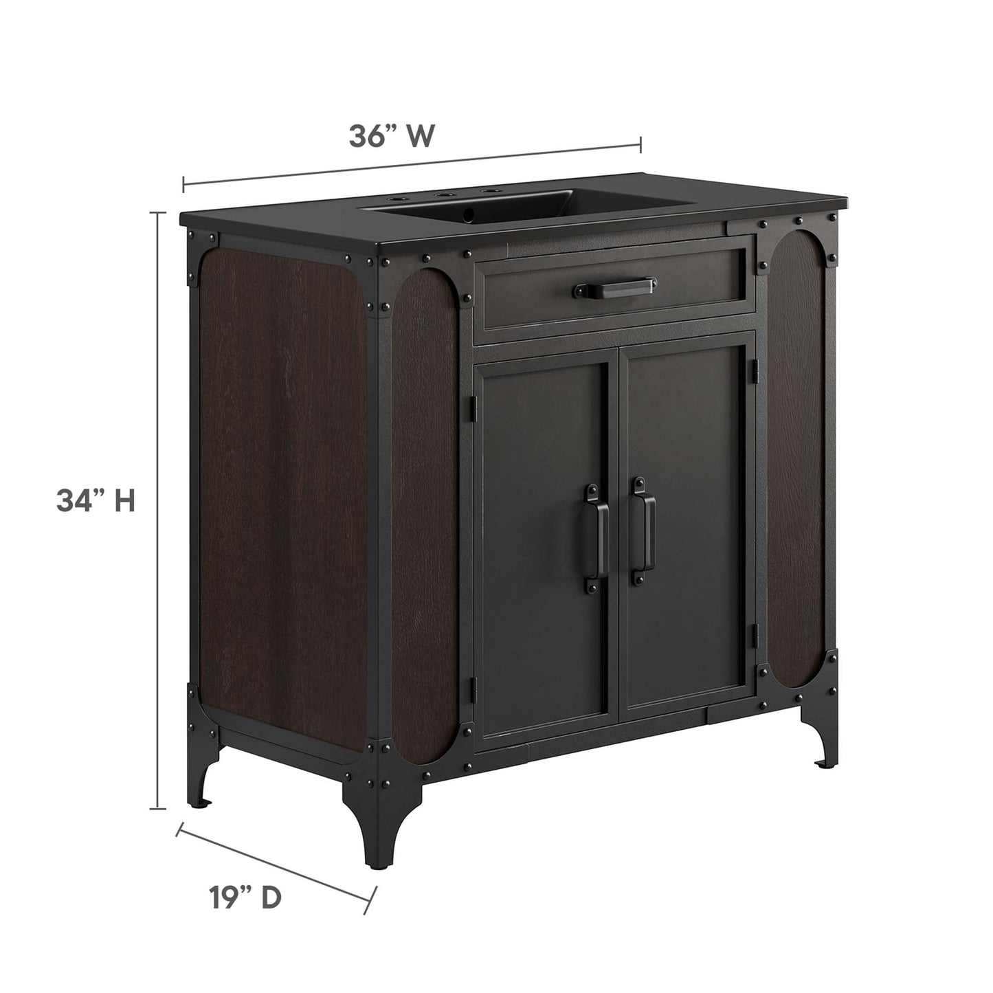 Steamforge 36" Bathroom Vanity by Modway EEI-6418-BLK-BLK