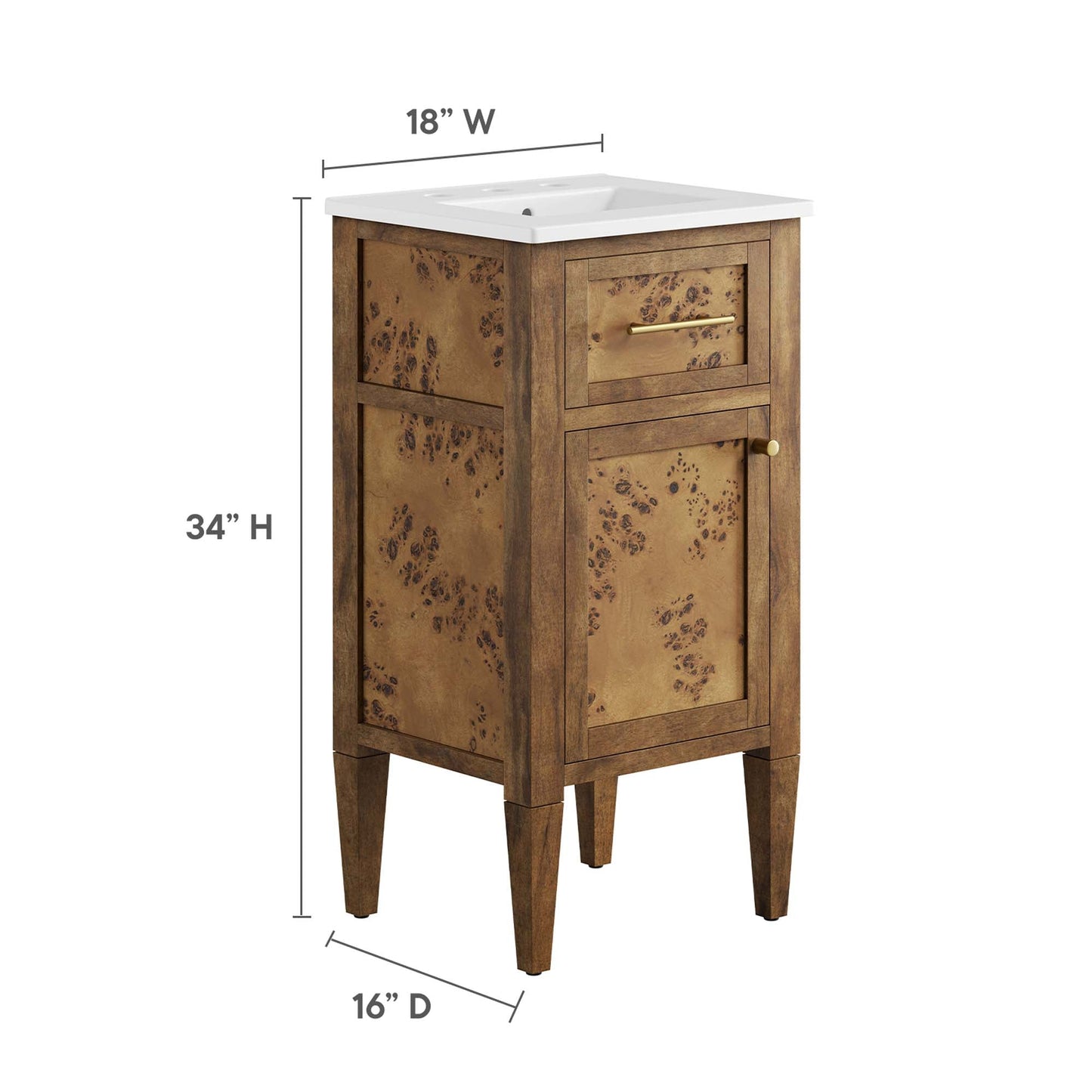 Elysian 18" Wood Bathroom Vanity by Modway EEI-6436-WHI-BRN