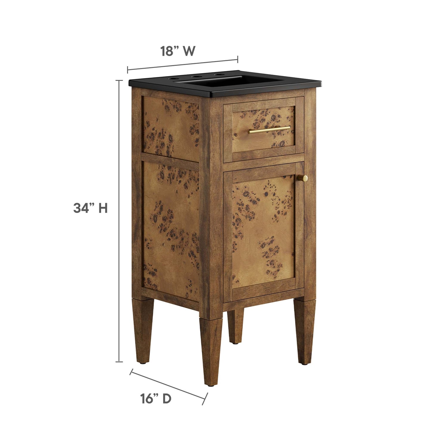 Elysian 18" Wood Bathroom Vanity by Modway EEI-6438-BLK-BRN