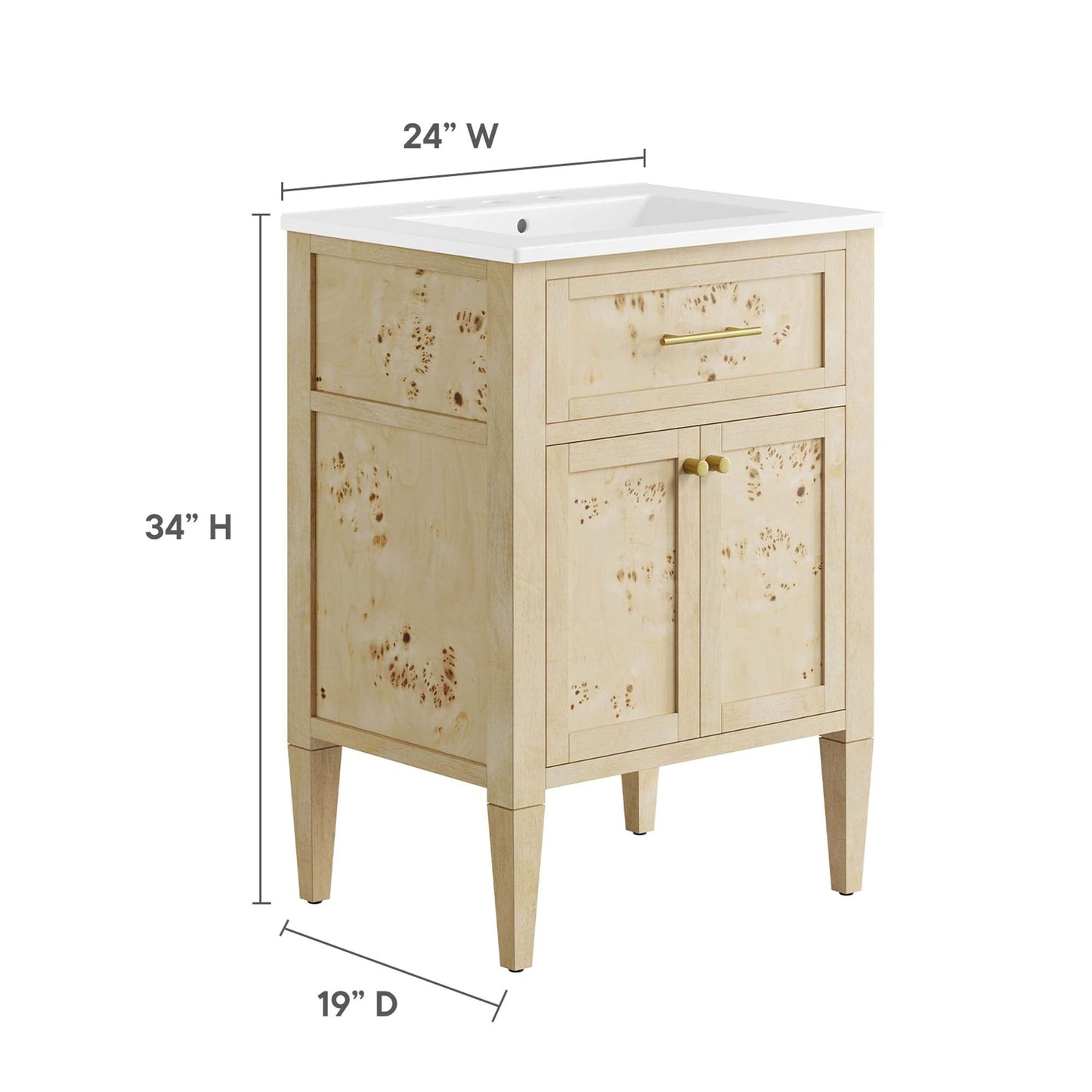 Elysian 24" Wood Bathroom Vanity by Modway EEI-6439-WHI-BUR