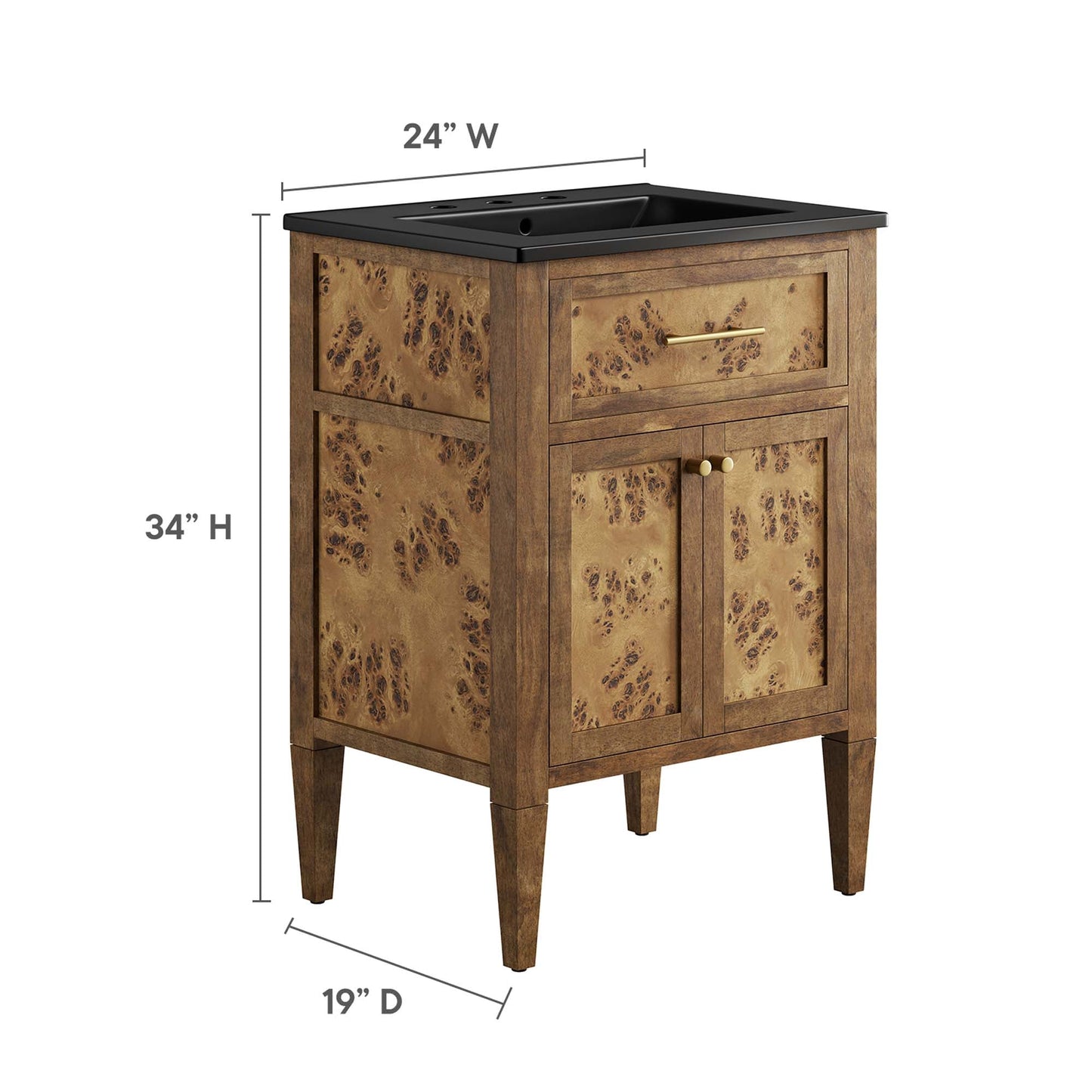 Elysian 24" Wood Bathroom Vanity by Modway EEI-6442-BLK-BRN
