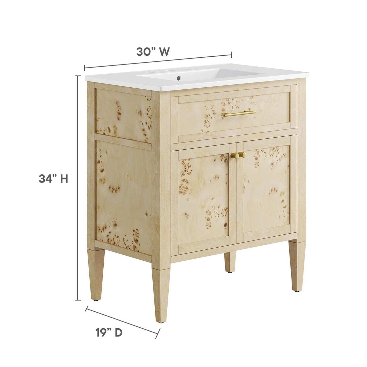 Elysian 30" Wood Bathroom Vanity by Modway EEI-6443-WHI-BUR