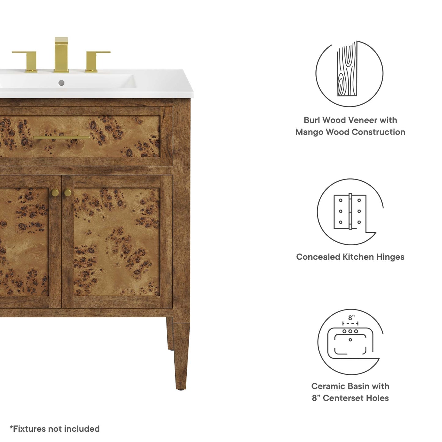 Elysian 30" Wood Bathroom Vanity by Modway EEI-6444-WHI-BRN