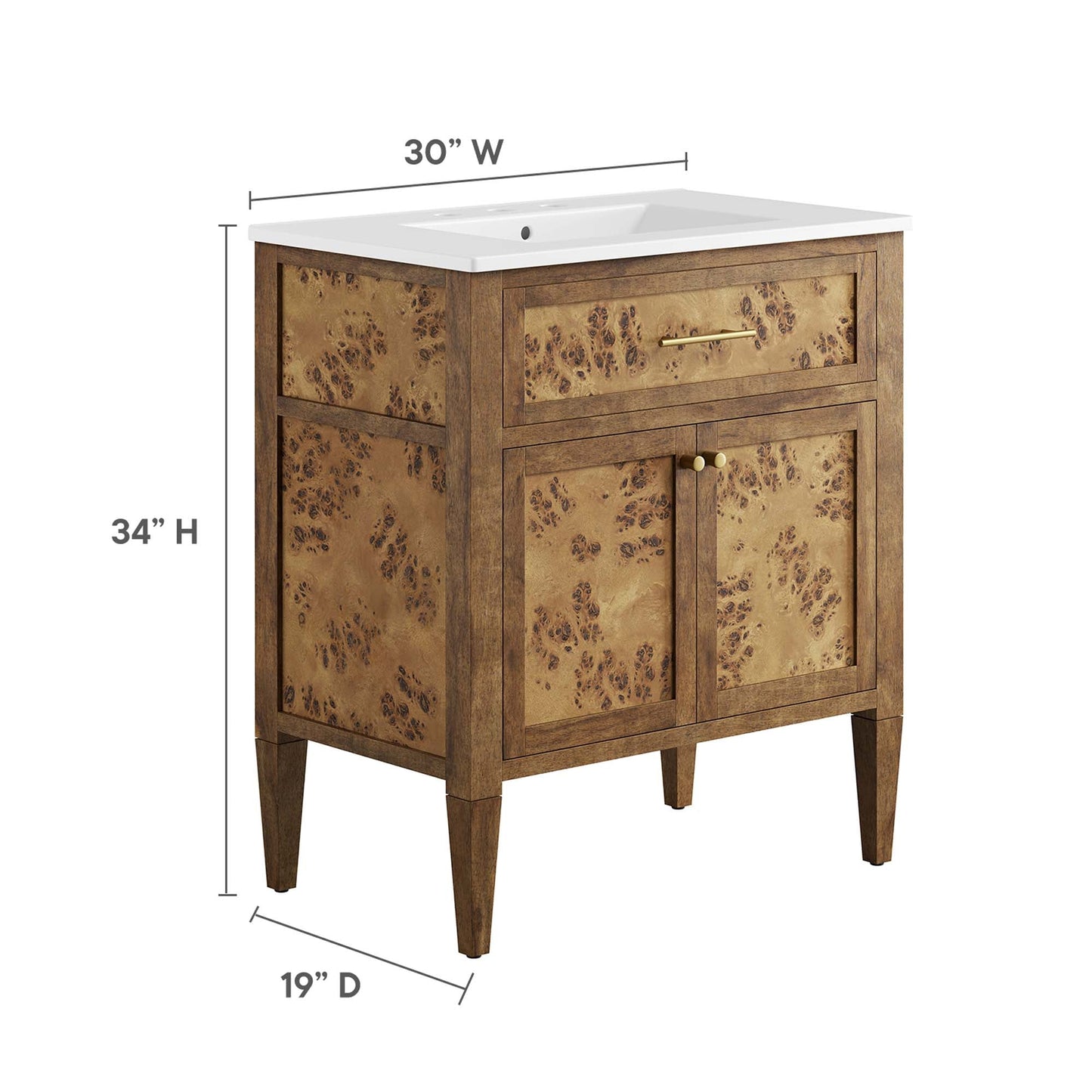 Elysian 30" Wood Bathroom Vanity by Modway EEI-6444-WHI-BRN