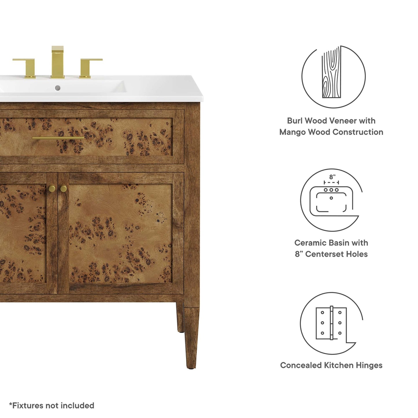 Elysian 36" Wood Bathroom Vanity by Modway EEI-6448-WHI-BRN