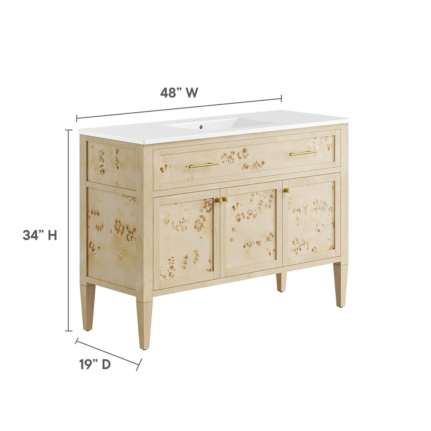 Elysian 48" Wood Single Sink Bathroom Vanity by Modway EEI-6451-WHI-BUR