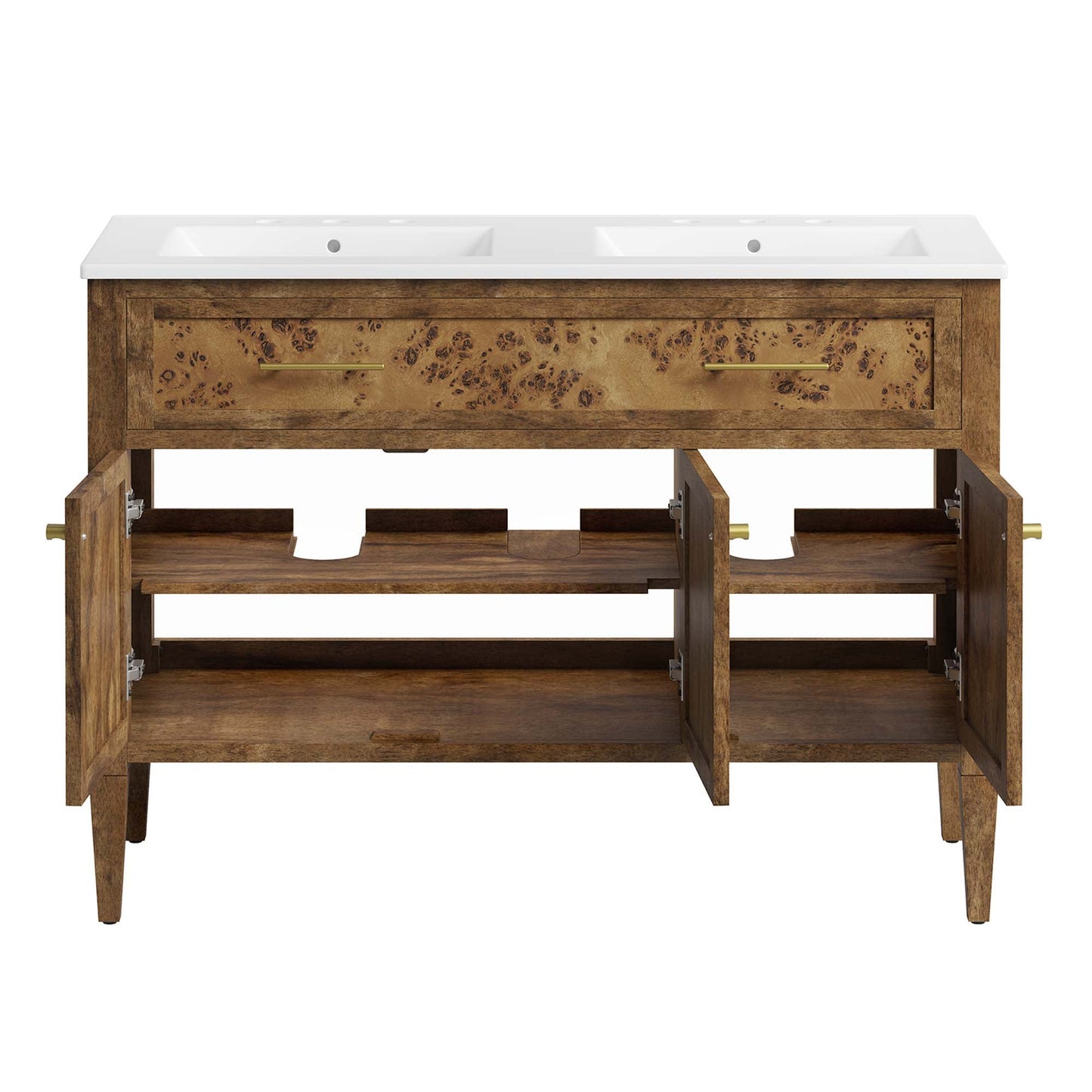 Elysian 48" Wood Double Sink Bathroom Vanity by Modway EEI-6456-WHI-BRN