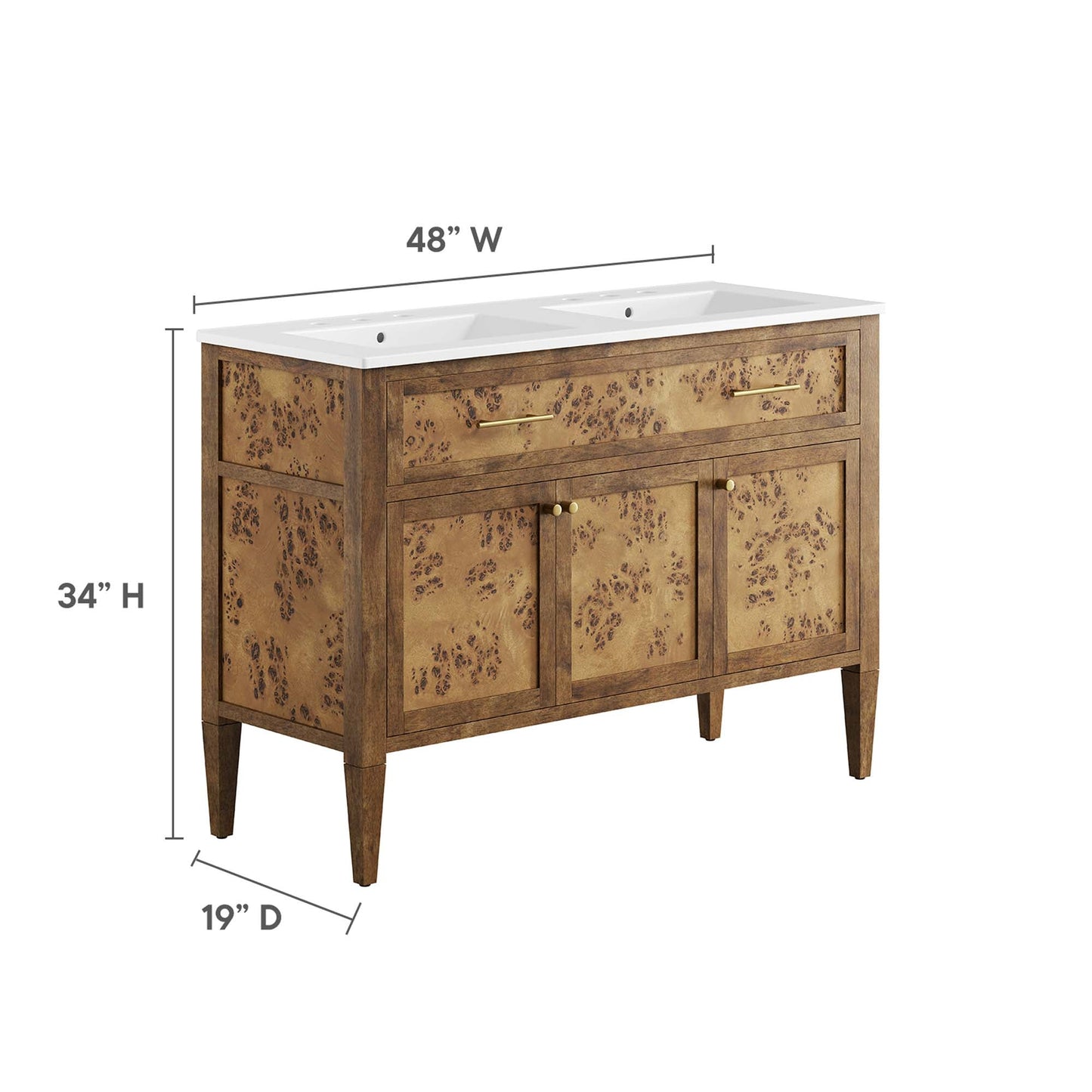 Elysian 48" Wood Double Sink Bathroom Vanity by Modway EEI-6456-WHI-BRN