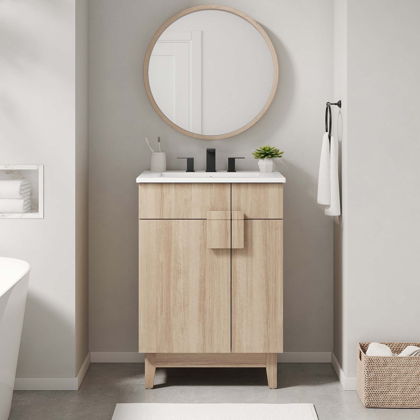 Miles 24” Bathroom Vanity by Modway EEI-6482-WHI-OAK