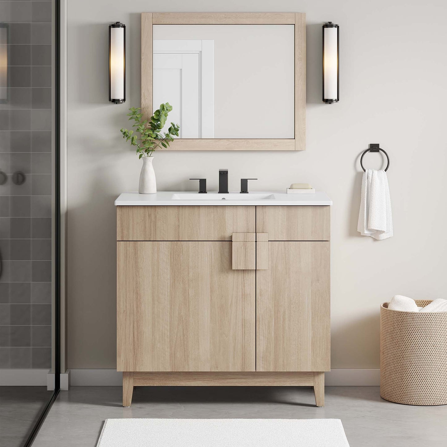 Miles 36” Bathroom Vanity by Modway EEI-6484-WHI-OAK