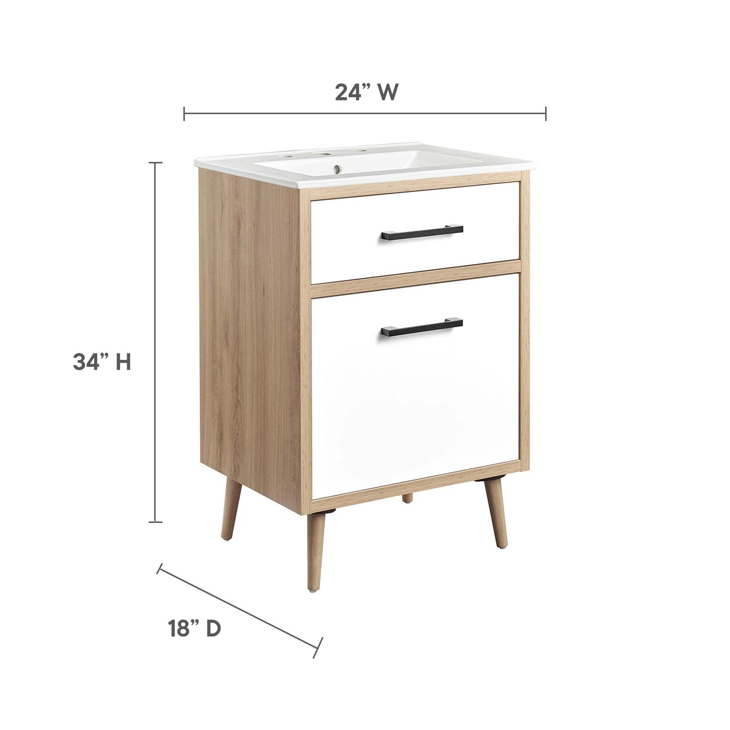 Maverick 24" Bathroom Vanity by Modway EEI-6498-WHI-OAK