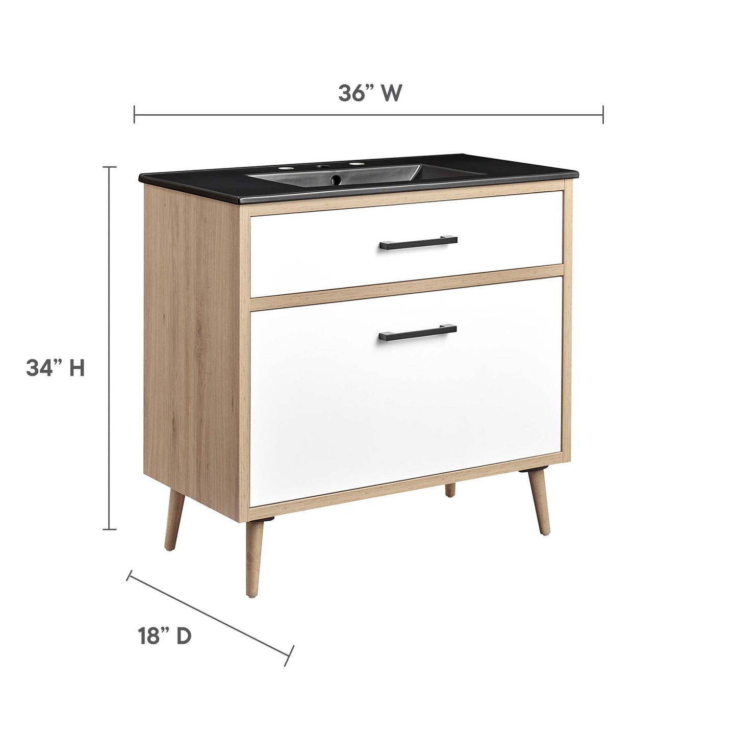 Maverick 36" Bathroom Vanity by Modway EEI-6501-BLK-OAK