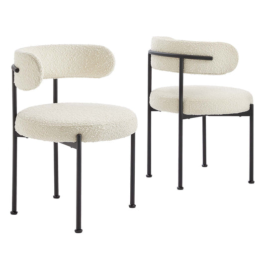 Albie Boucle Fabric Dining Chairs Set of 2 by Modway EEI-6516-IVO-BLK