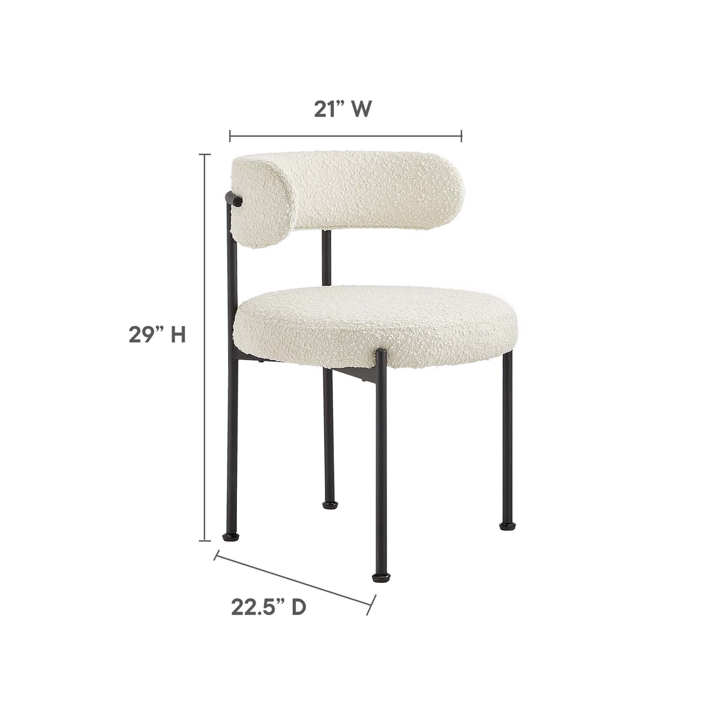 Albie Boucle Fabric Dining Chairs Set of 2 by Modway EEI-6516-IVO-BLK