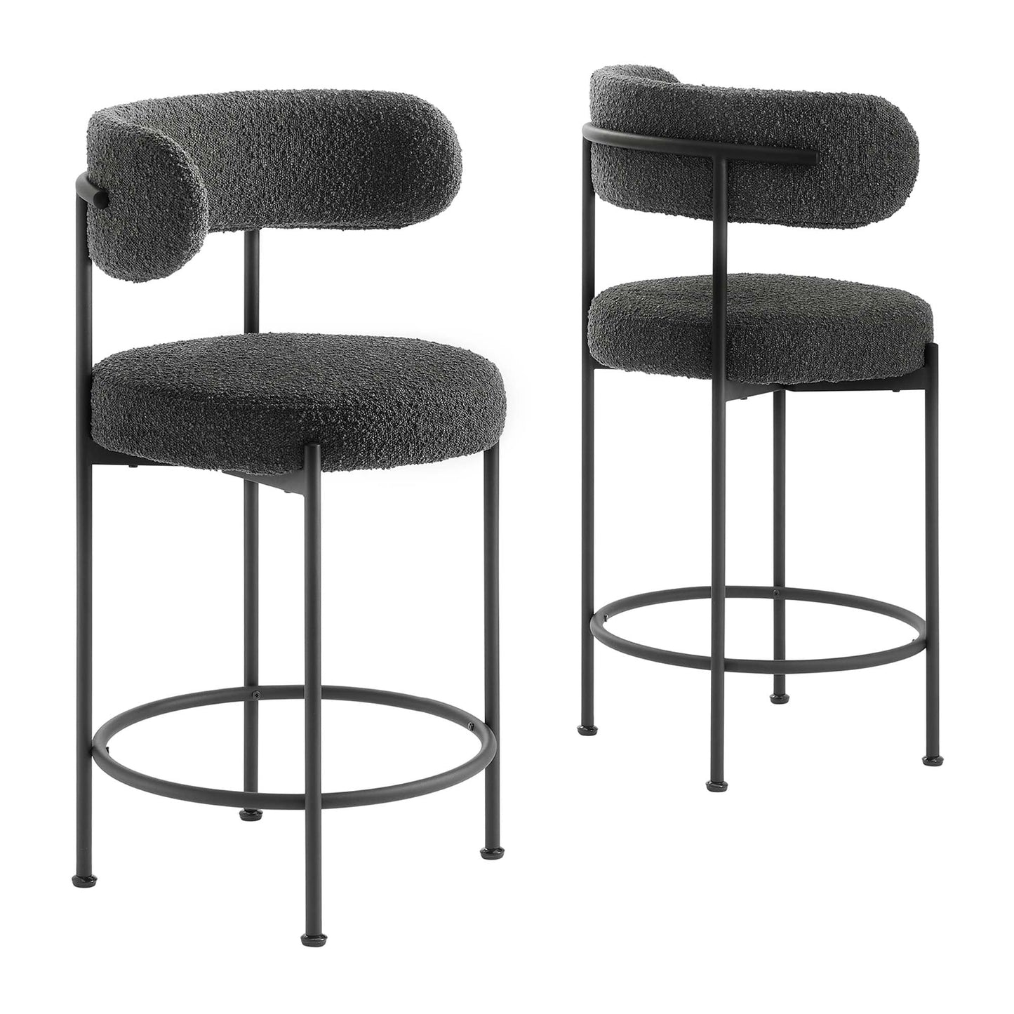 Albie Boucle Fabric Counter Stools Set of 2 by Modway EEI-6518-CHA-BLK