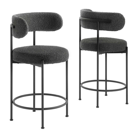 Albie Boucle Fabric Counter Stools Set of 2 by Modway EEI-6518-CHA-BLK