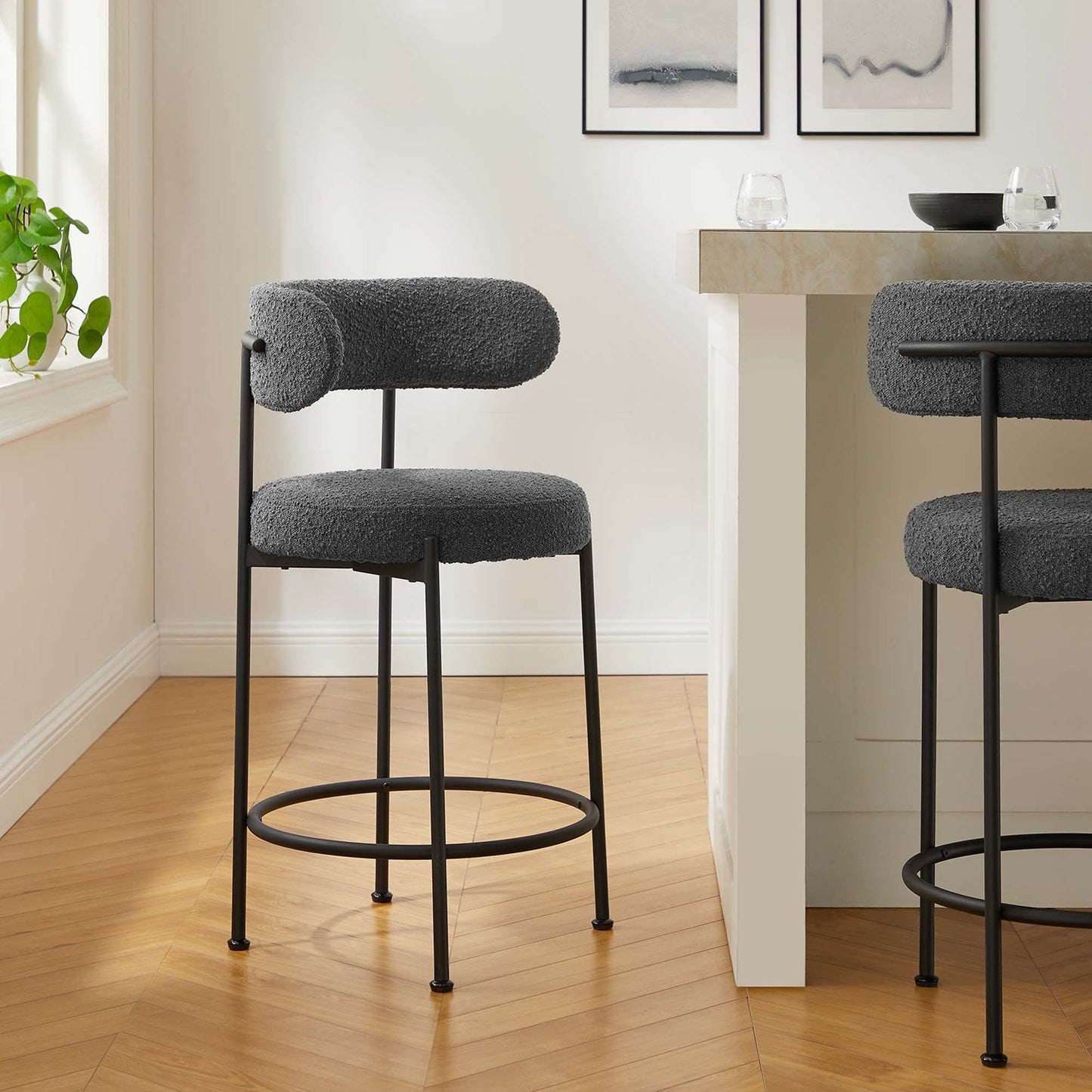 Albie Boucle Fabric Counter Stools Set of 2 by Modway EEI-6518-CHA-BLK