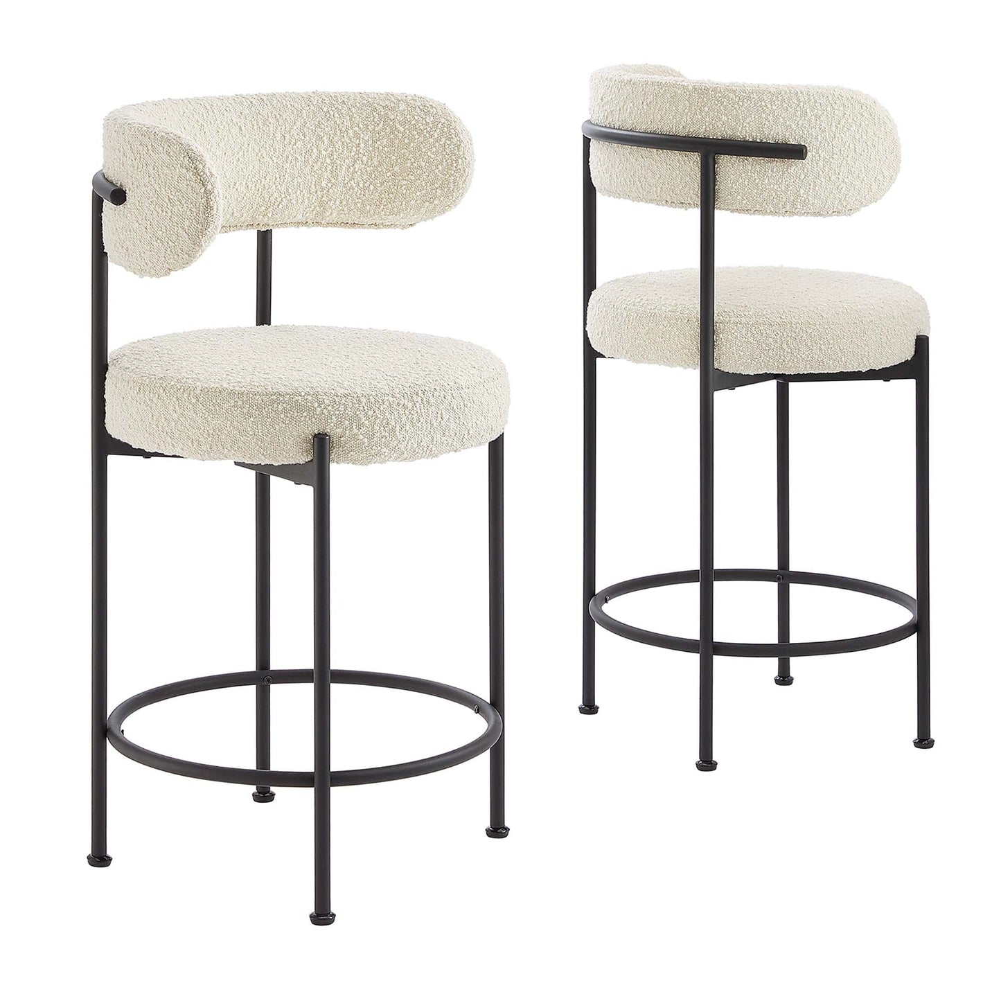 Albie Boucle Fabric Counter Stools Set of 2 by Modway EEI-6518-IVO-BLK