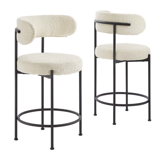 Albie Boucle Fabric Counter Stools Set of 2 by Modway EEI-6518-IVO-BLK